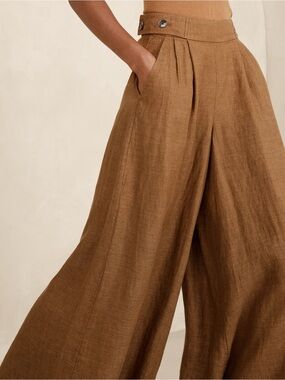Banana Republic Minna 100% Linen Wide Leg Pants 8L High Rise Brown Palazzo